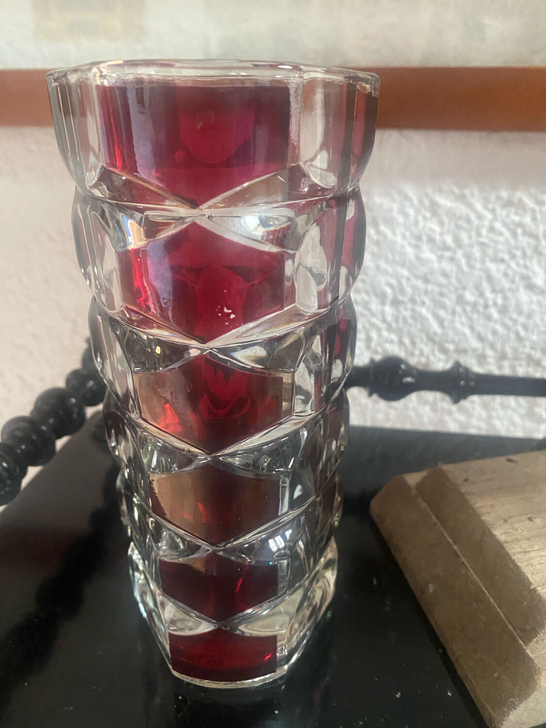 Vintage garnet glass geometric vase