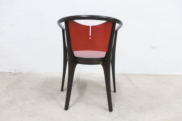 Table et 6 fauteuils Baumann Diese,design Pagnon Pelhaître couleur Wengé et rouge