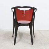 Baumann Diese table and 6 armchairs, Pagnon Pelhaître design, Wenge and red color,