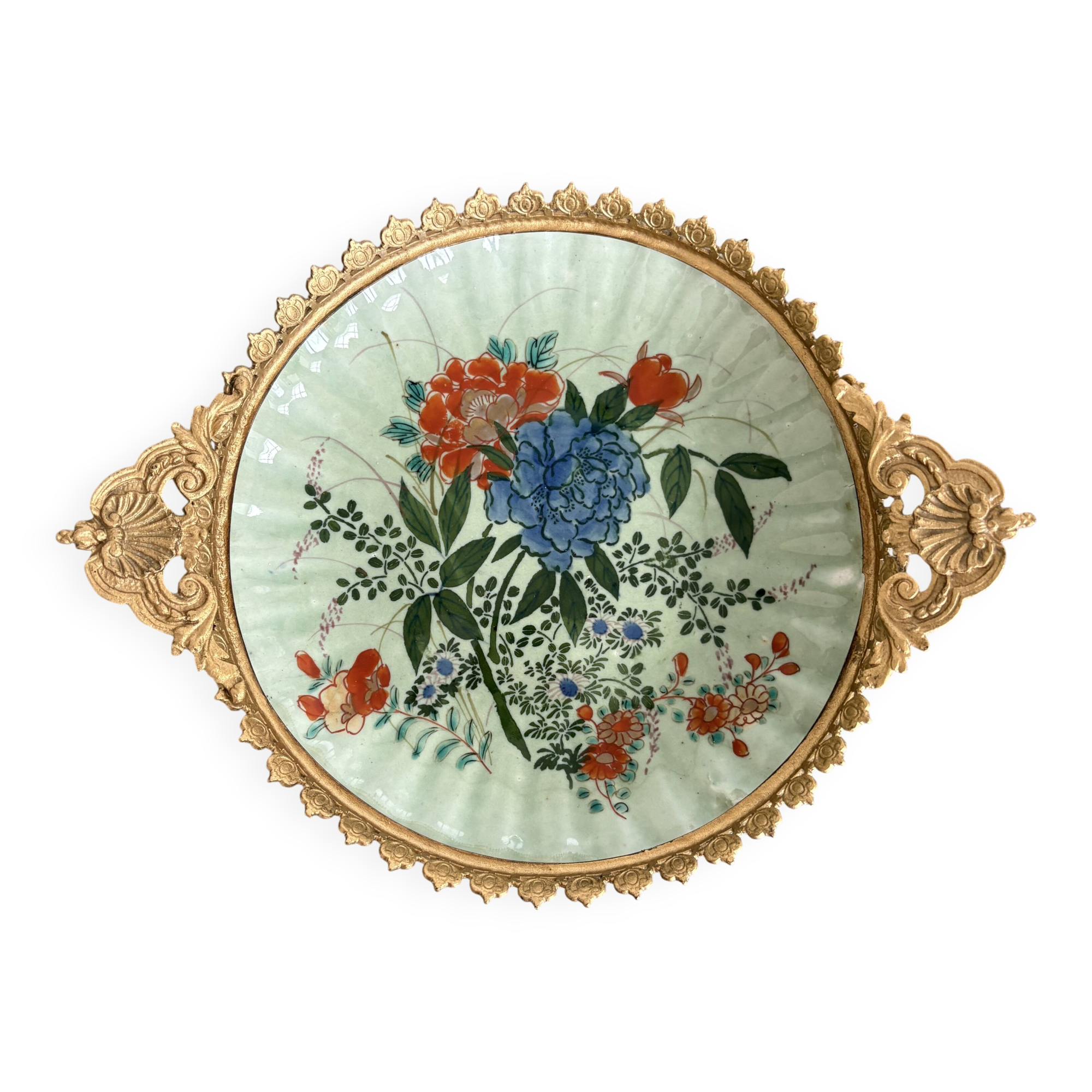 Antique celadon porcelain bowl mounted in gilded bronze, 19th century.