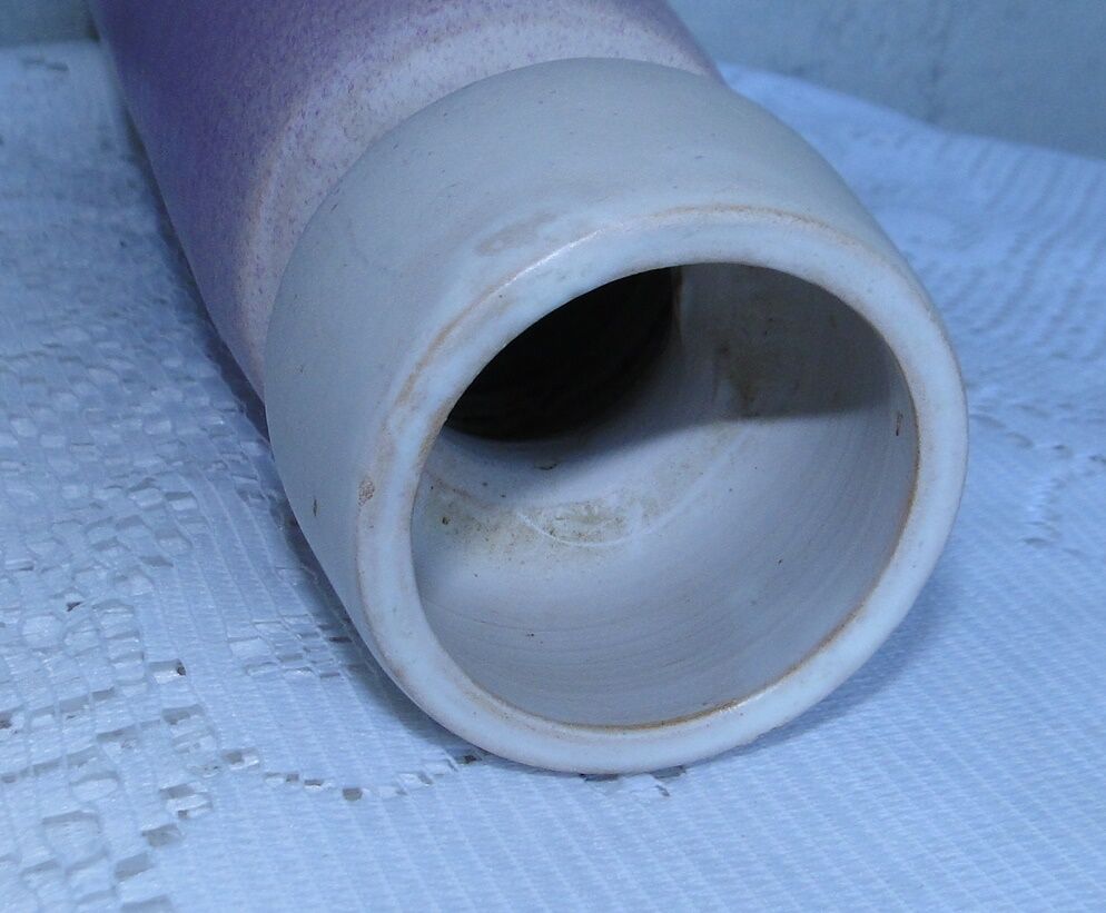 Ceramic vase with beige and purple background and flower decoration signed Orifits