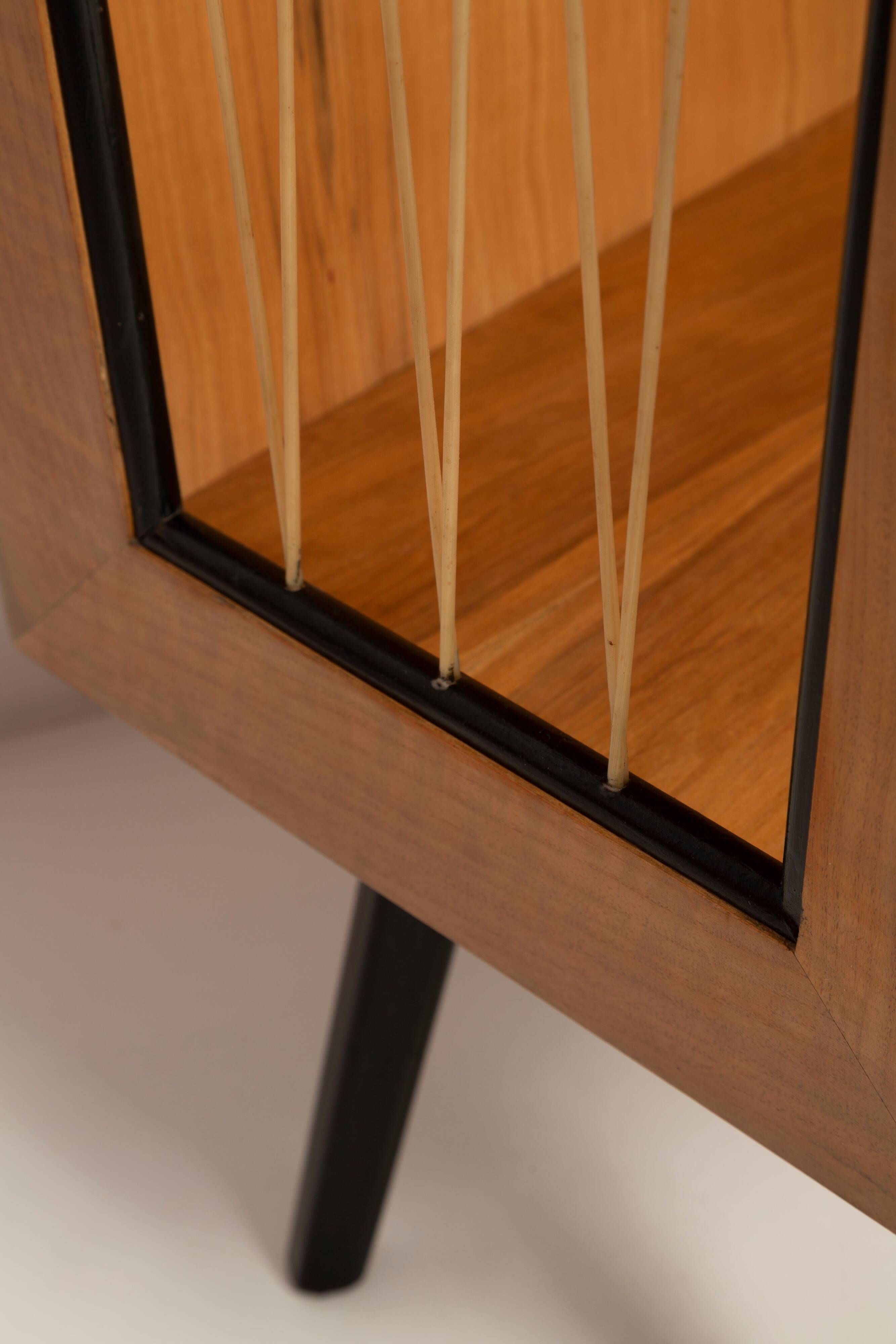 Vintage side table for modern mid-century television, beech wood, Poland, 1960s.