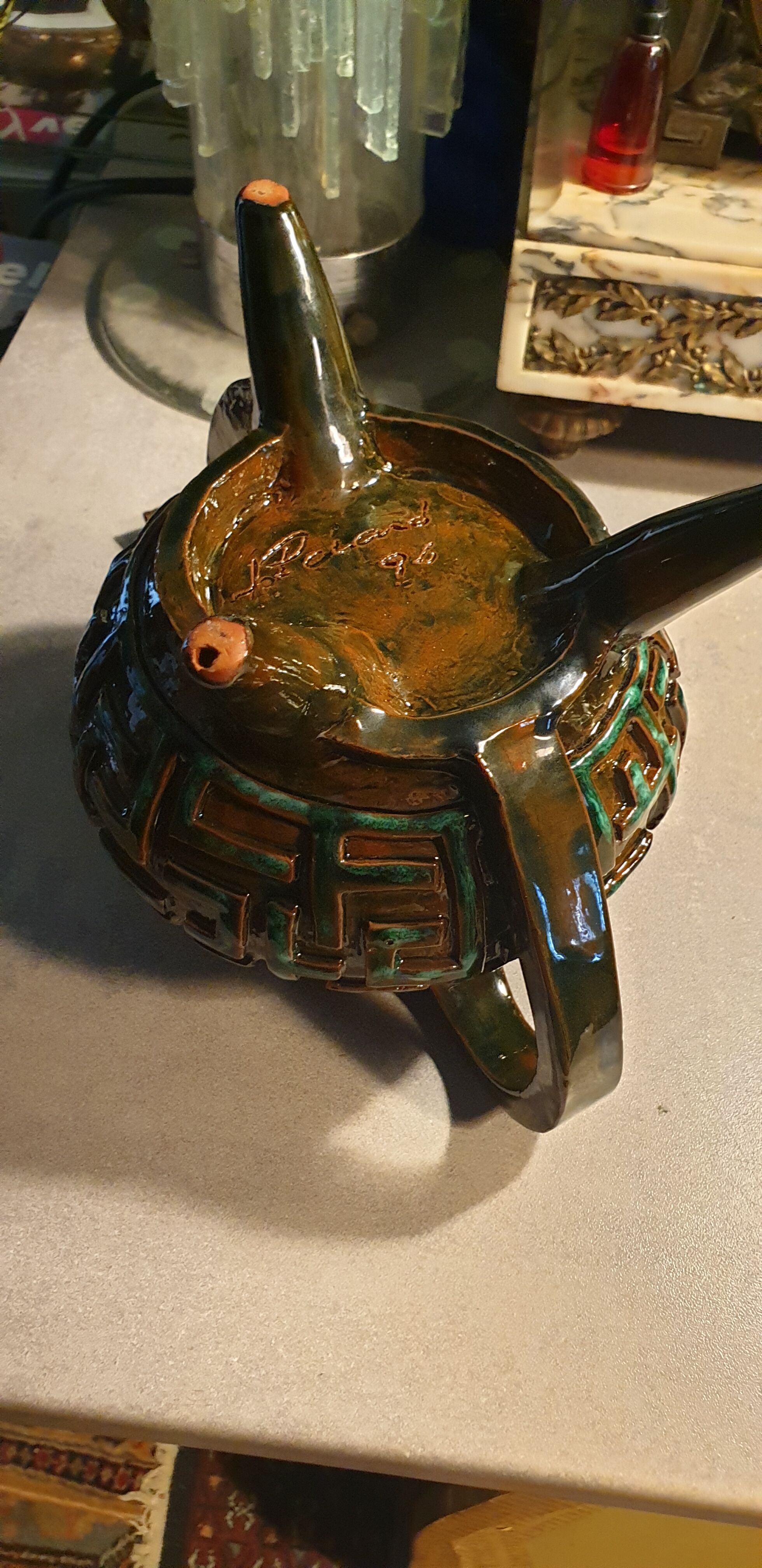Terracotta teapot signed