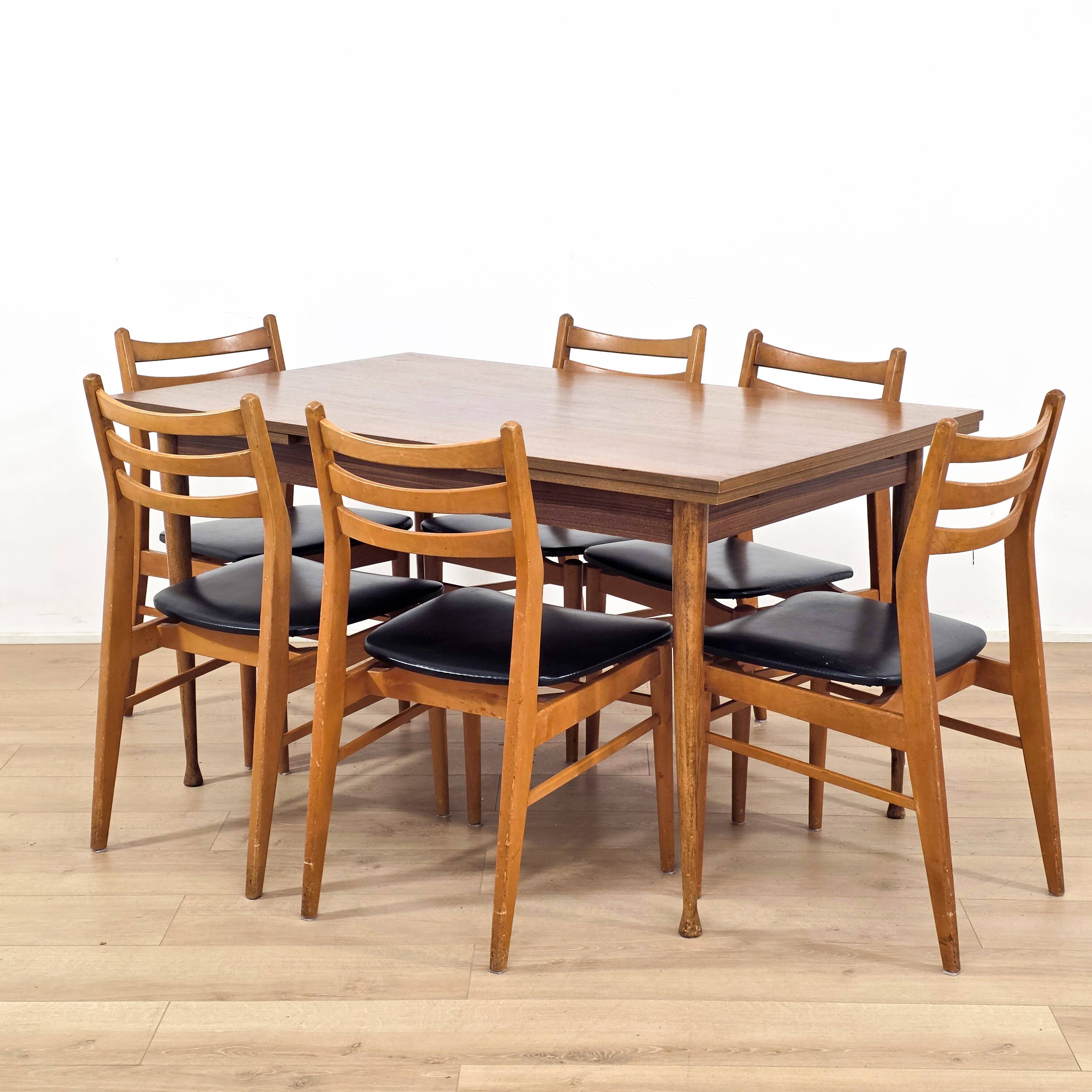 Scandinavian dining set, extendable table + six chairs - 197
