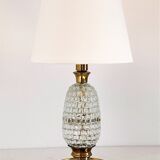 Italian mid-century table lamp with brass and creased murano glass