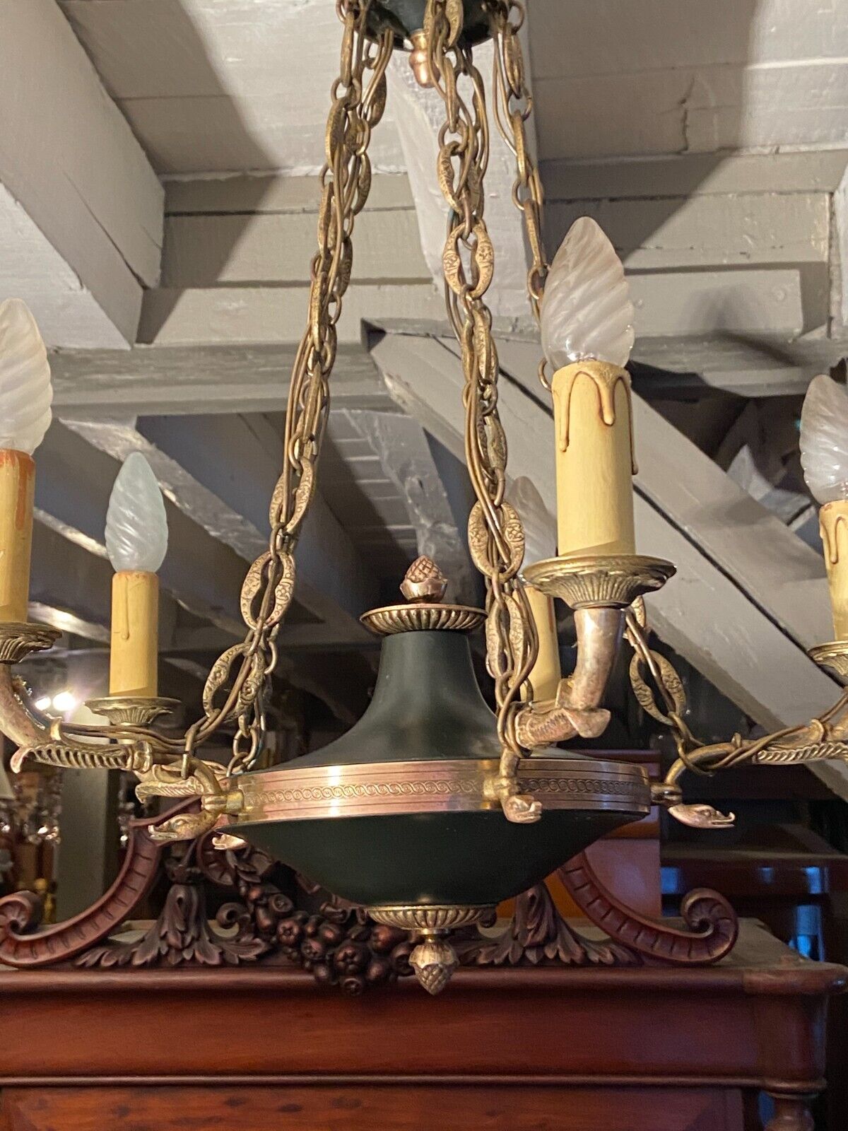 5-burner bronze and metal chandelier with double patina Empire style