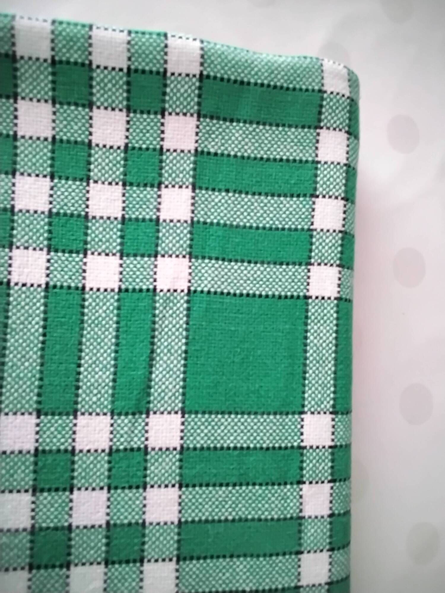 Vintage cotton tablecloth with green and white checks 1.45 x 1.65 m