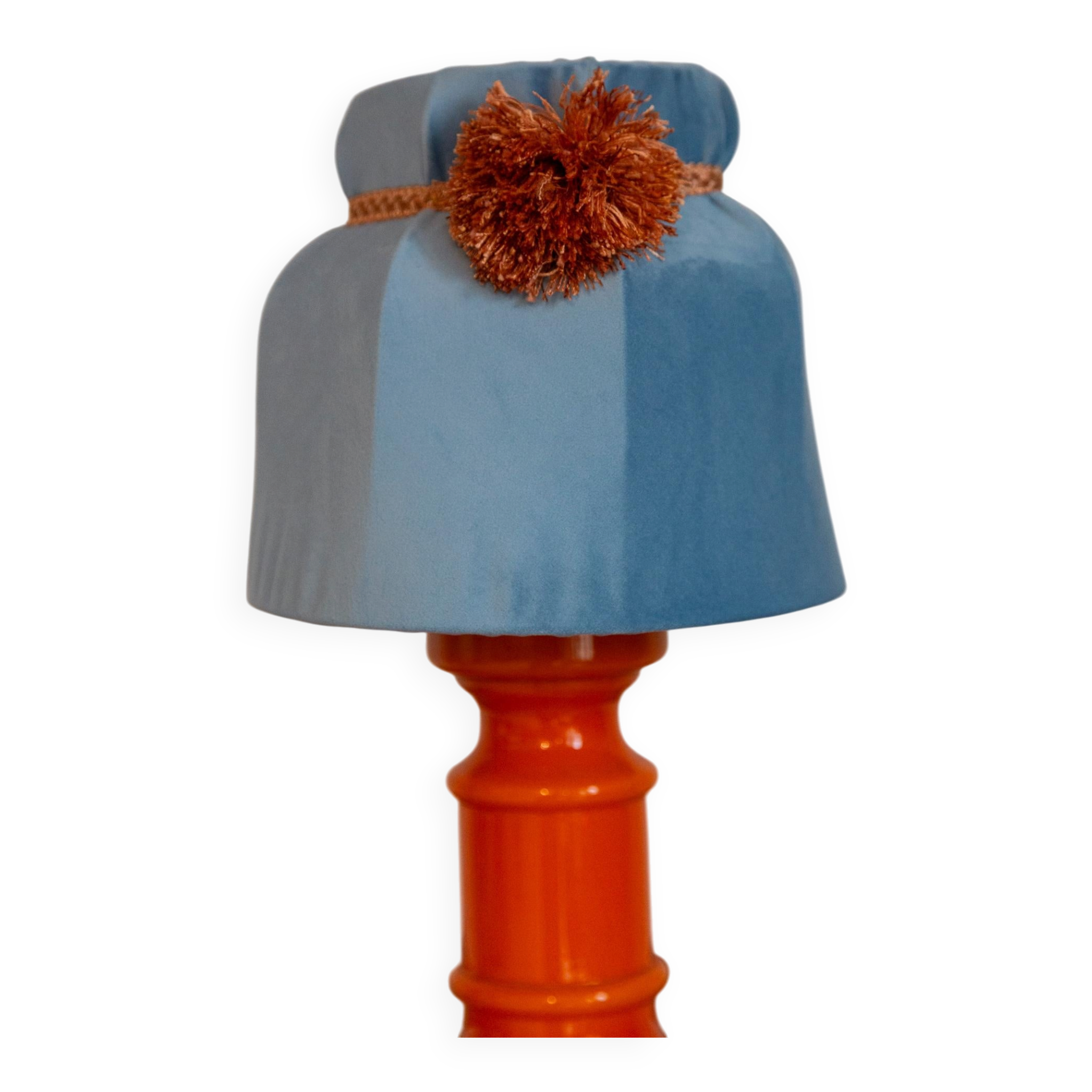 Orange and blue ceramic table lamp with velvet, Italy, 1960s
