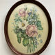 Peinture sur soie bouquet de fleurs dans cadre ovale