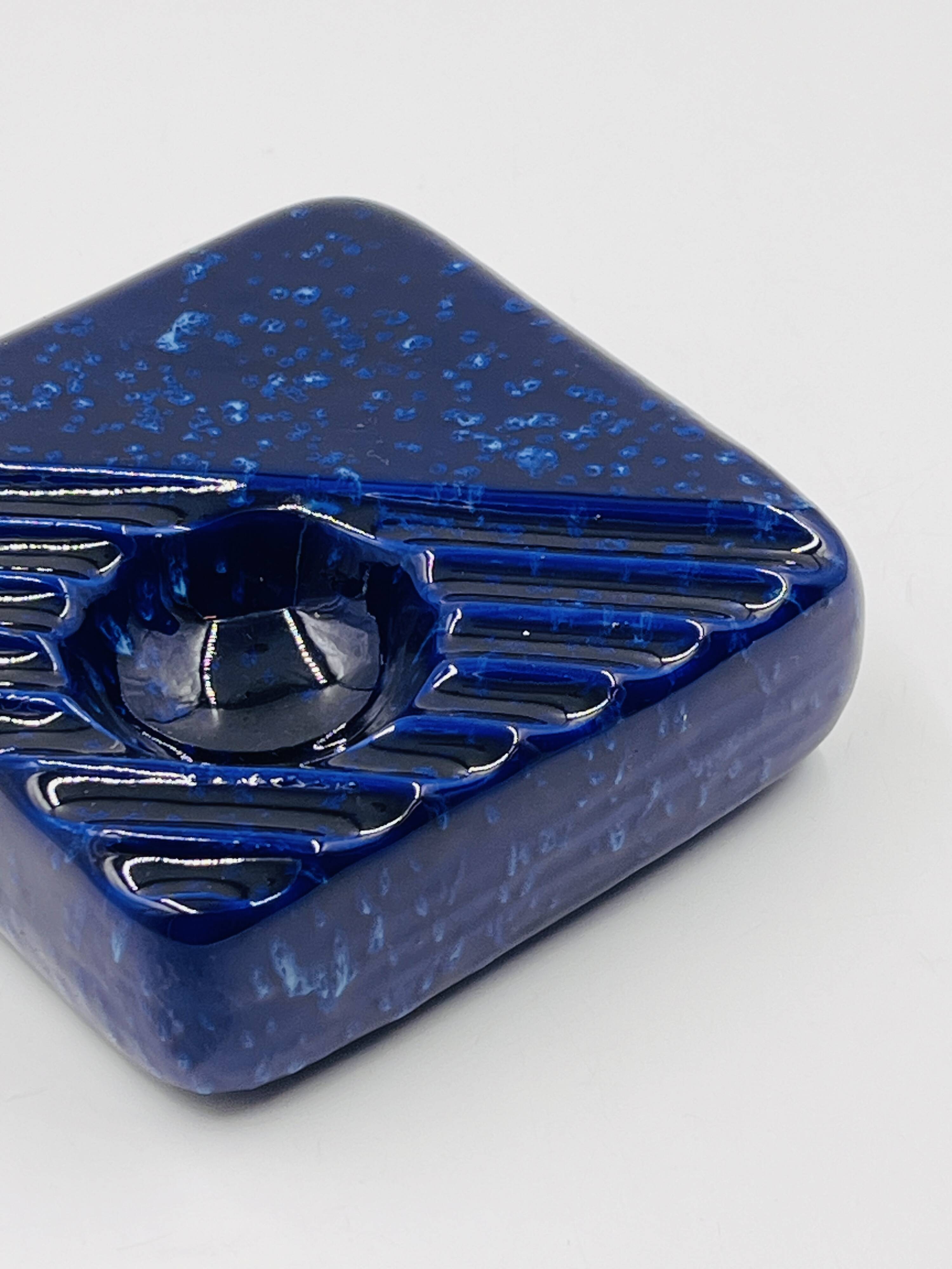 Cobalt blue ceramic ashtray, designed by Cari Zalloni