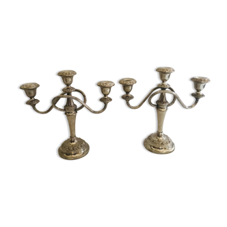 Pair of silver metal chandeliers