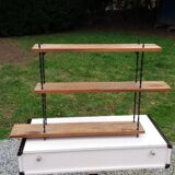 Vintage asymmetrical wall shelf in solid oak and metal from the 60s