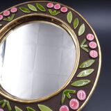 Small round mirror in earthenware- Cherry enamelled decoration - circa 1970