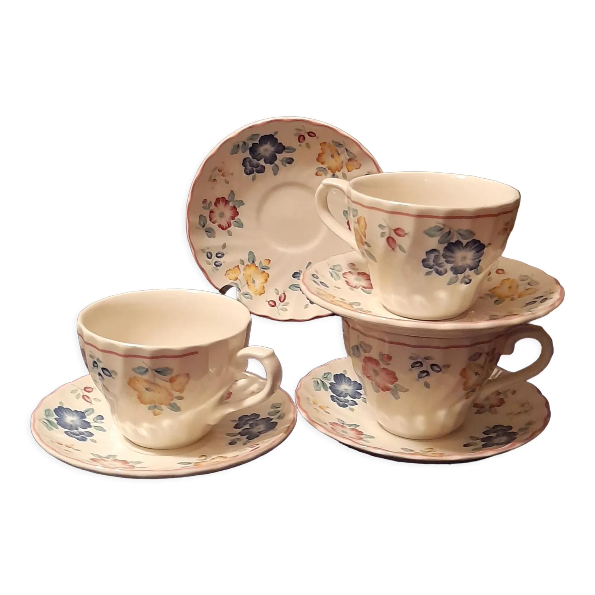 3 tasses thé anglaises, fleuries faience Ironstone Churchill
