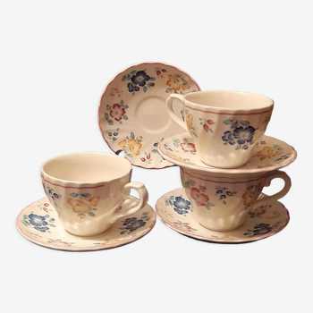 3 cups English tea, floral Ironstone Churchill faience