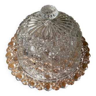 Cloche à fromage ou biscuits ancienne en cristal moulé