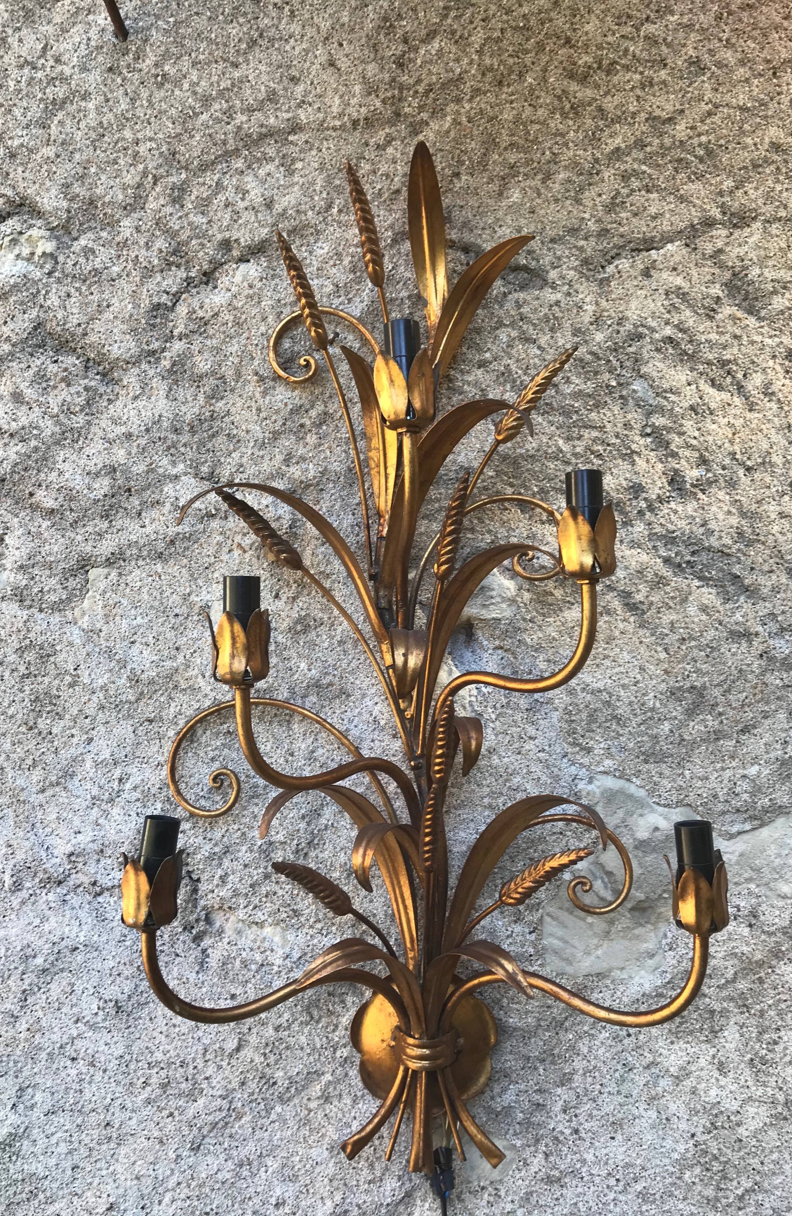 Paire d'appliques dorée épis de blé