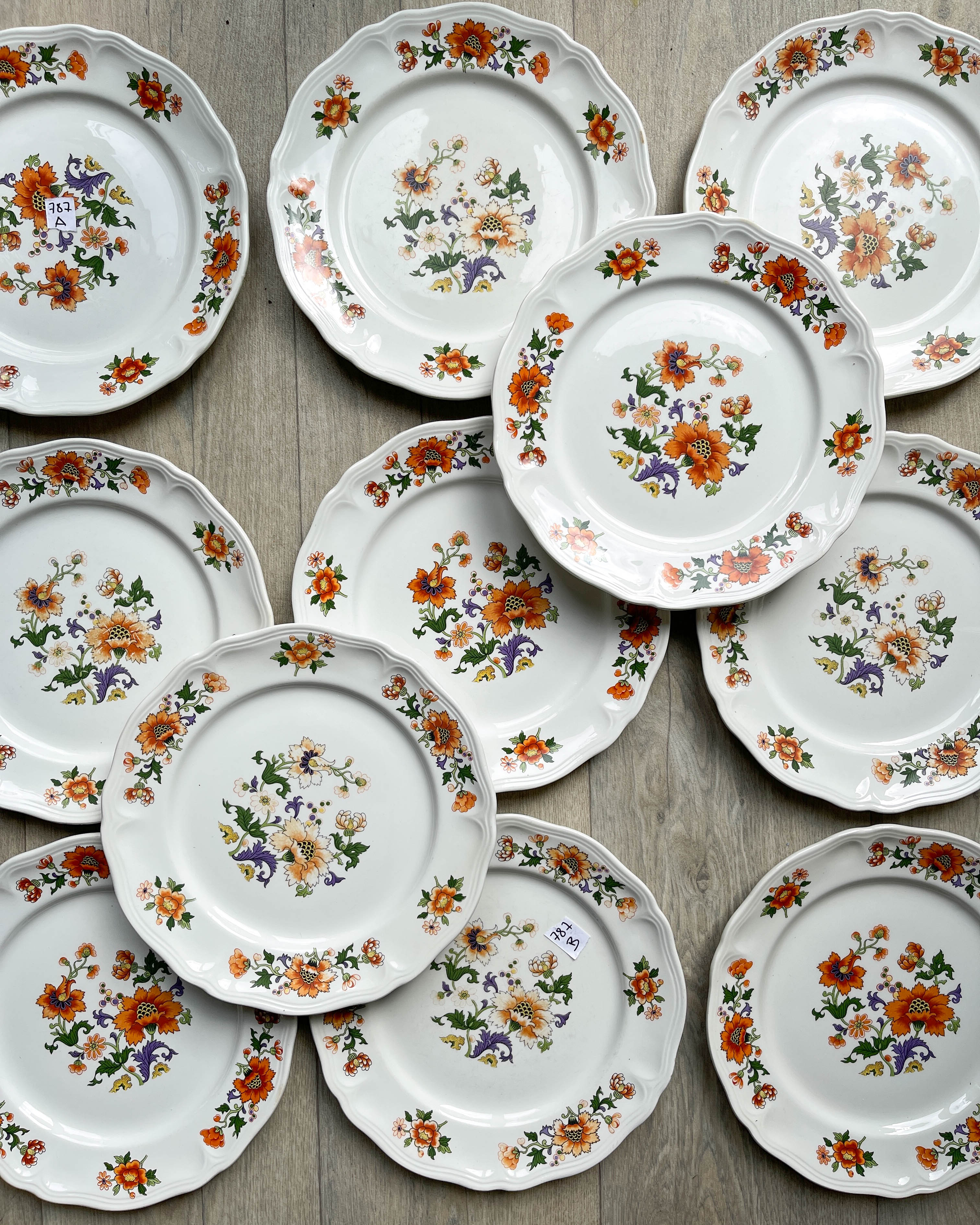Table service in vintage earthenware Mills of Wolves "ORCHIES" 44 pieces