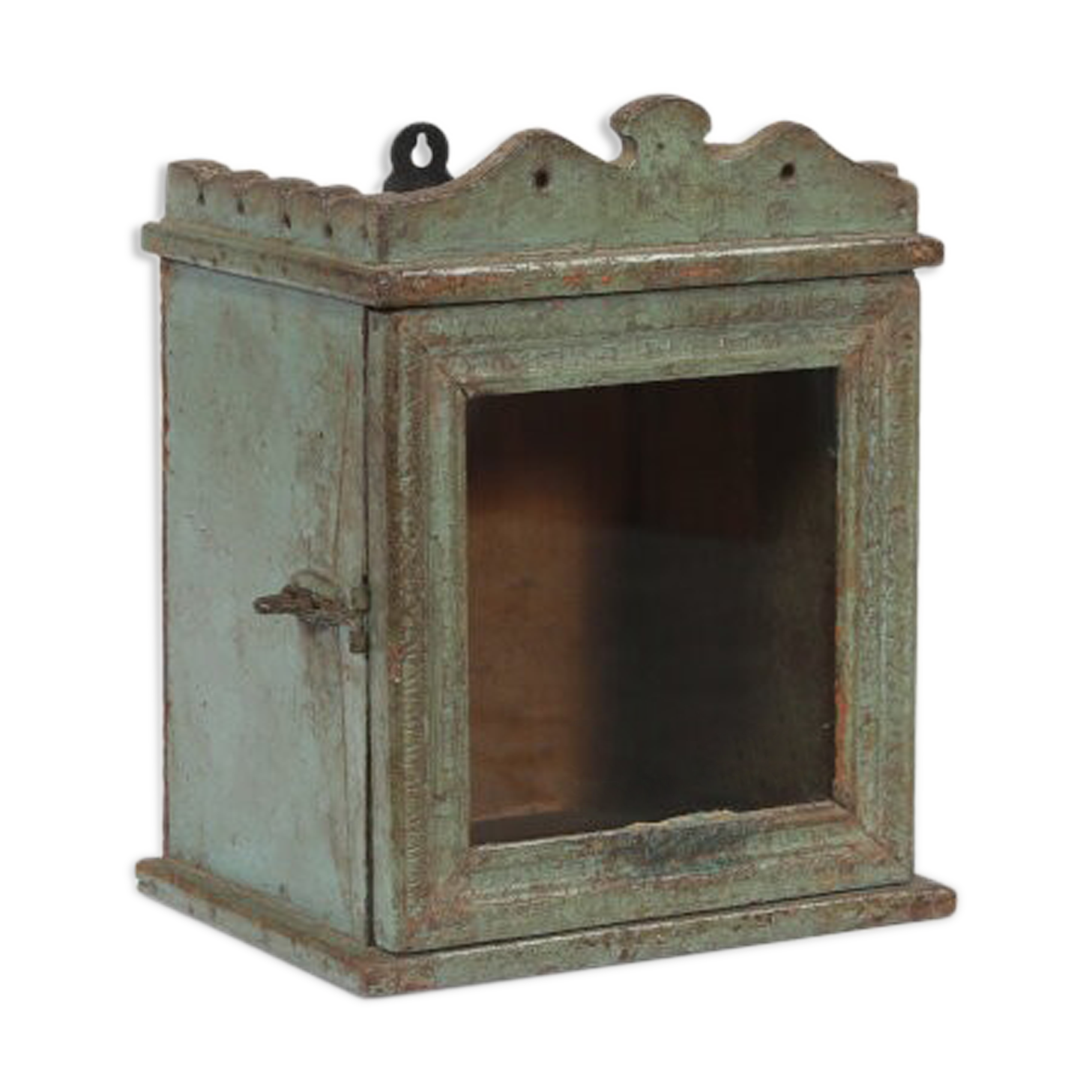 Little old wall showcase box has clock patina of origin india