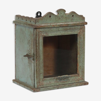 Little old wall showcase box has clock patina of origin india