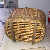Wicker and hazel bottle basket from the early 20th century or possibly earlier.