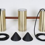 Rare lampe suspendue "Cylinder III" par Jo Hammerborg pour Fog & Mørup / années 1960 / design danois moderne du milieu du siècle / Teck / Laiton