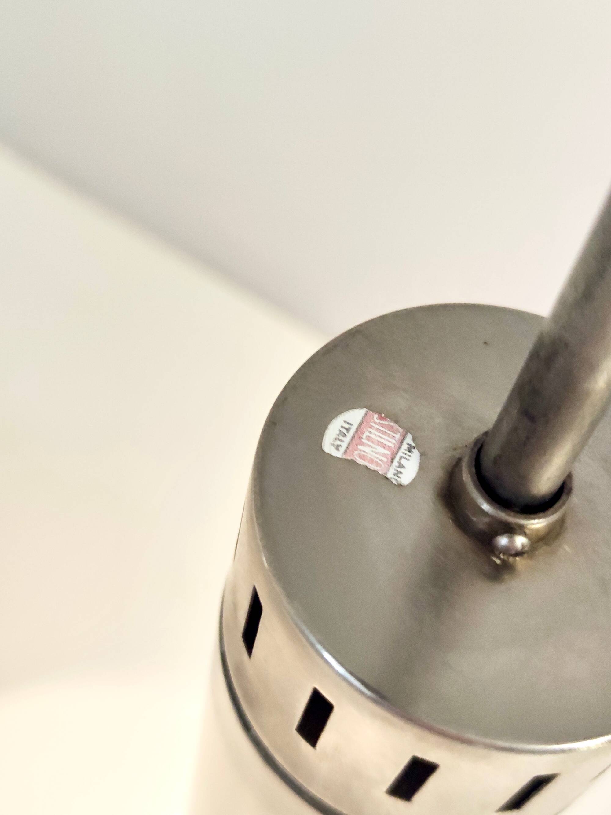 Opaline Glass and Chrome-Plated Brass Pendant by Stilnovo, Italy