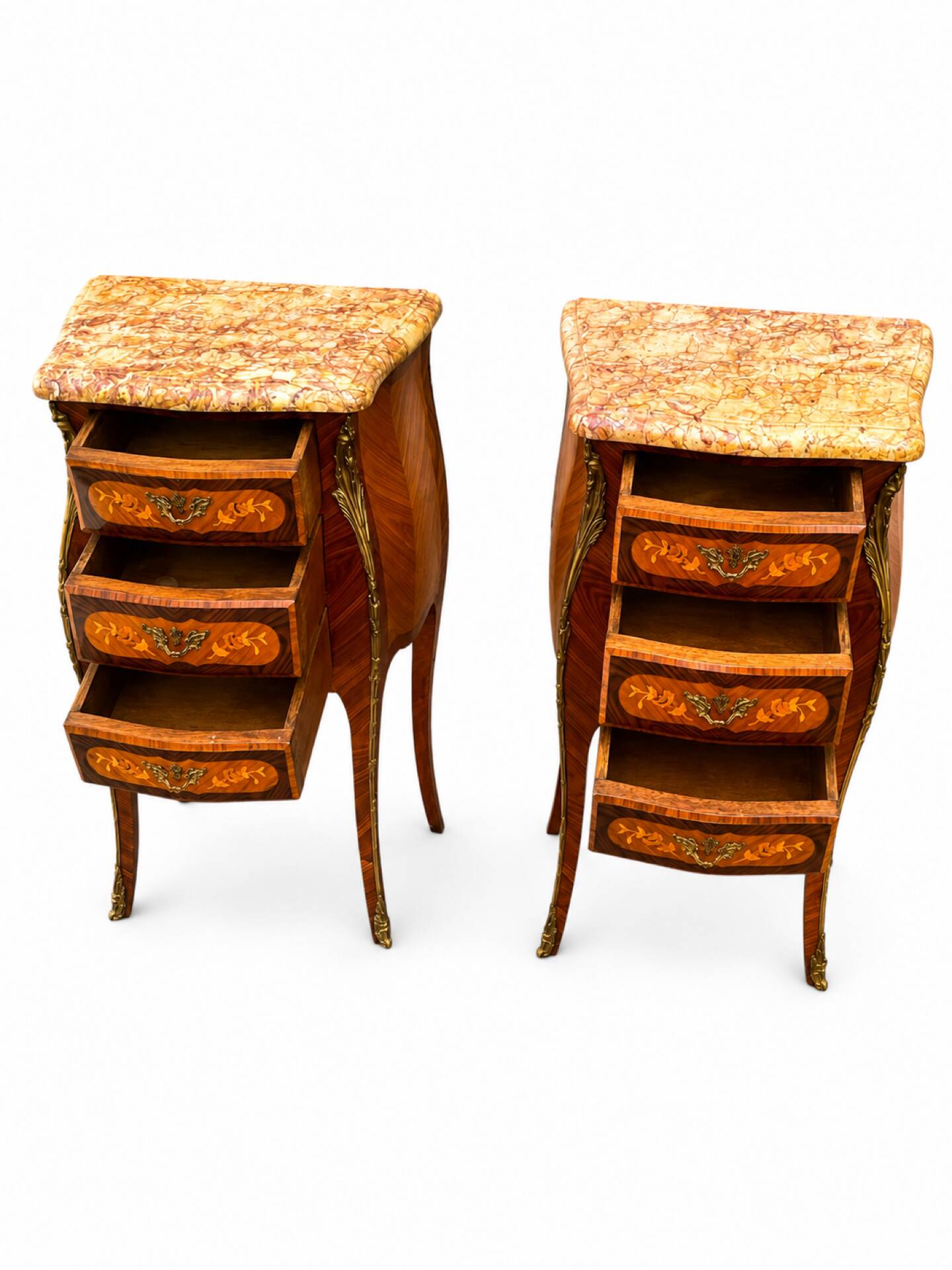 Louis XV bedside tables with floral marquetry