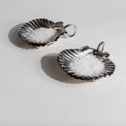 Silver-plated Shell Bowls, Set of 2, Vintage 1960s Italian Design, Silver Metal Condiment Dishes