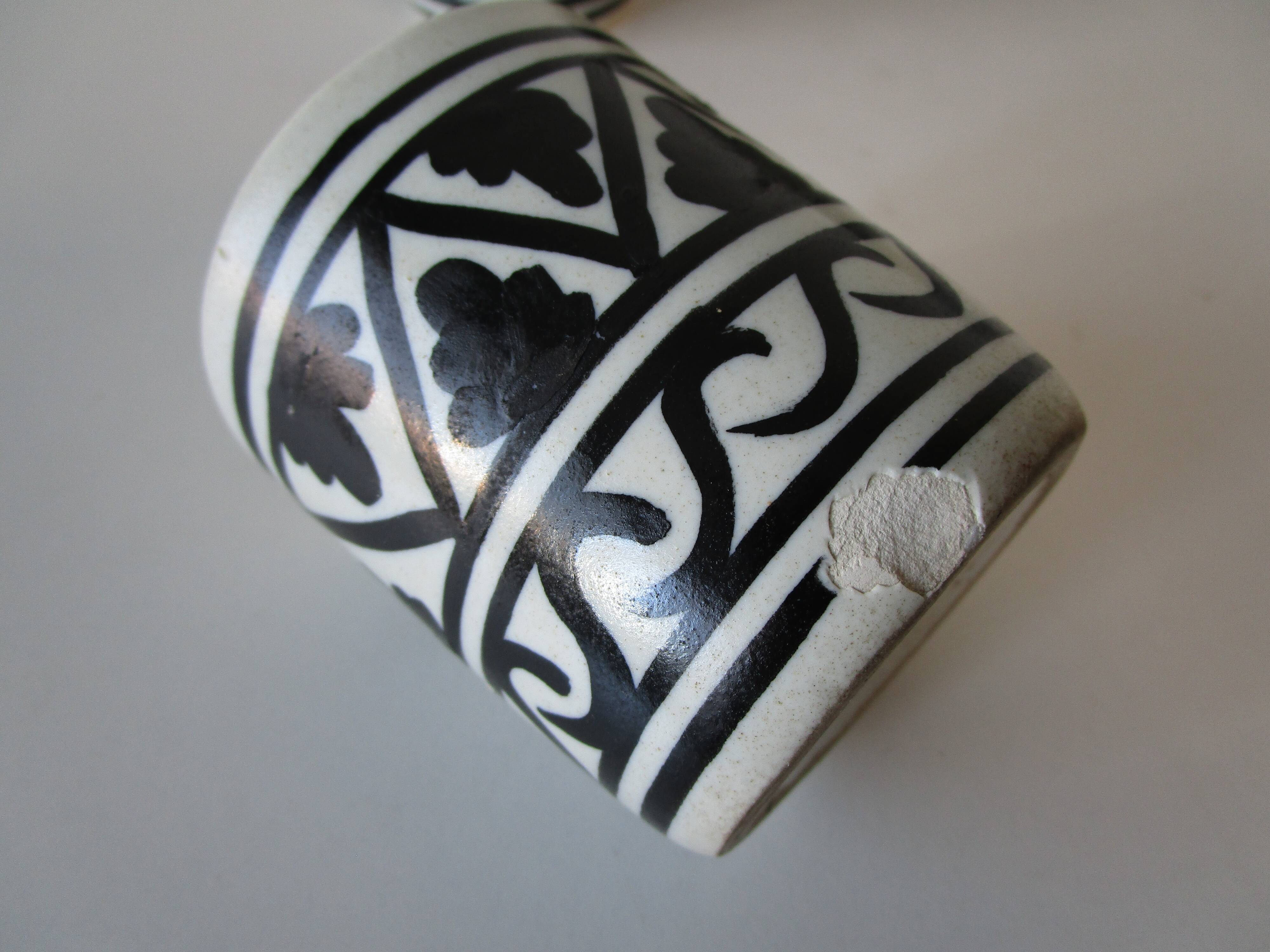 Ceramic tea set Moroccan black white antique