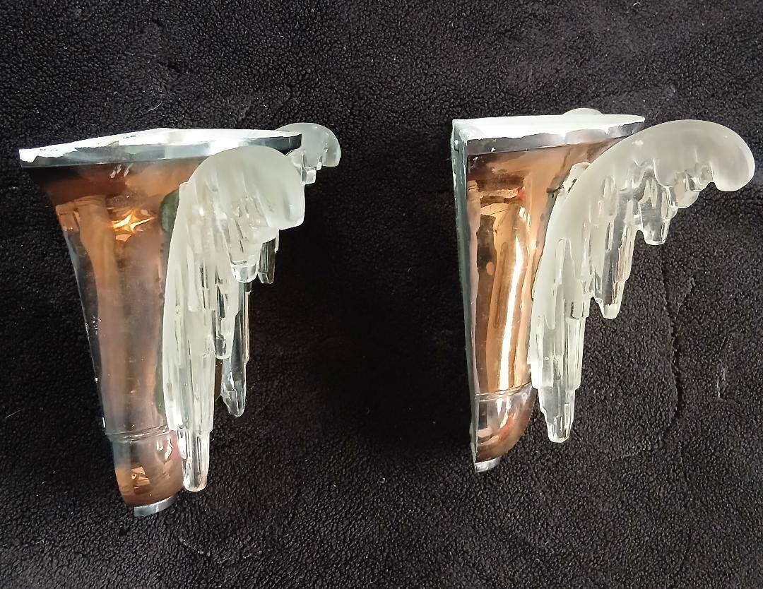Exceptional pair of art deco wall lights by ezan france & copper metal