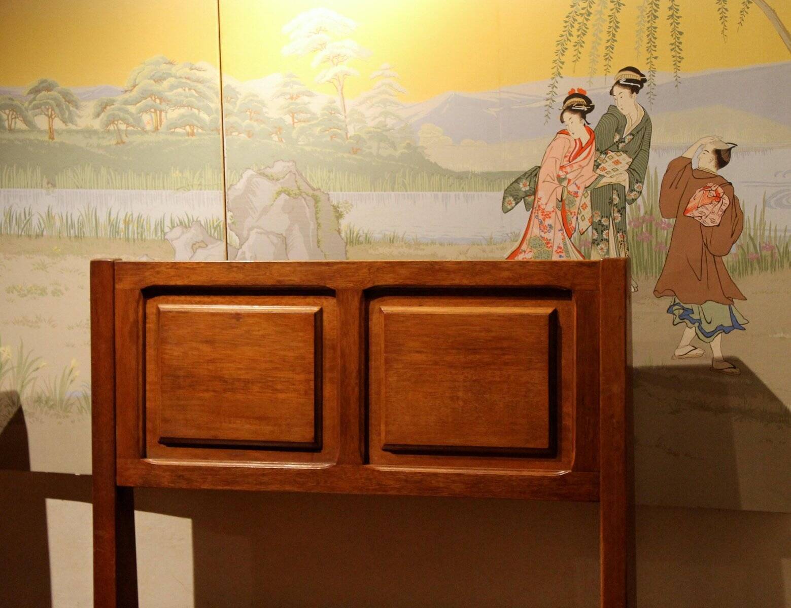 Vintage Italian Modern High Back Bench in Wood, 1950s