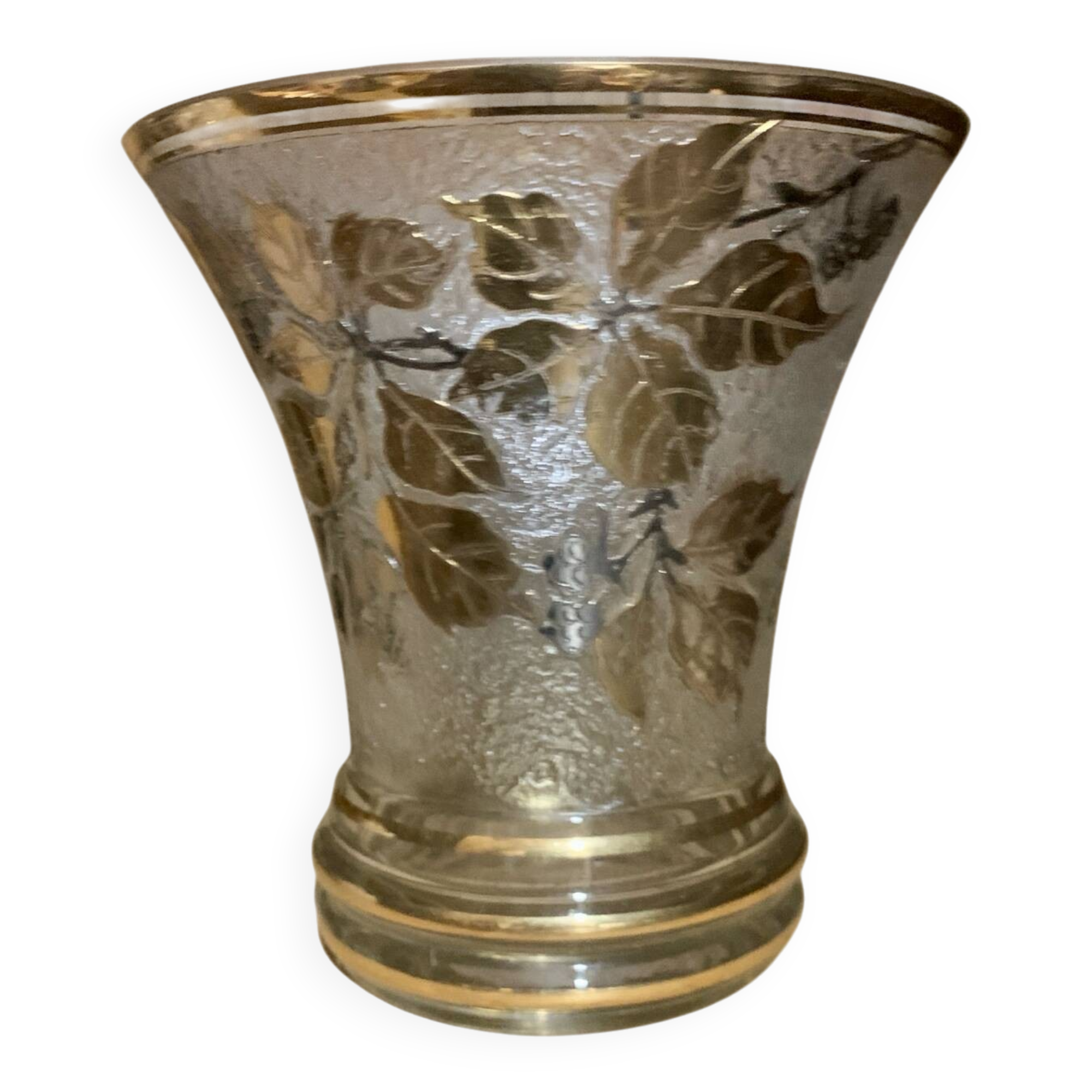 Vintage vase by Odal – frosted and gilded molded glass – retro chic decor