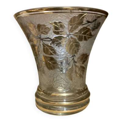 Vase vintage signé Odal – verre moulé dépoli et doré – déco rétro chic