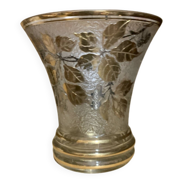 Vintage vase by Odal – frosted and gilded molded glass – retro chic decor