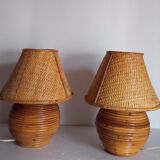 Pair of bamboo lamps and cannage