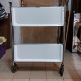 Folding tray with vintage wheels Textable in white formica