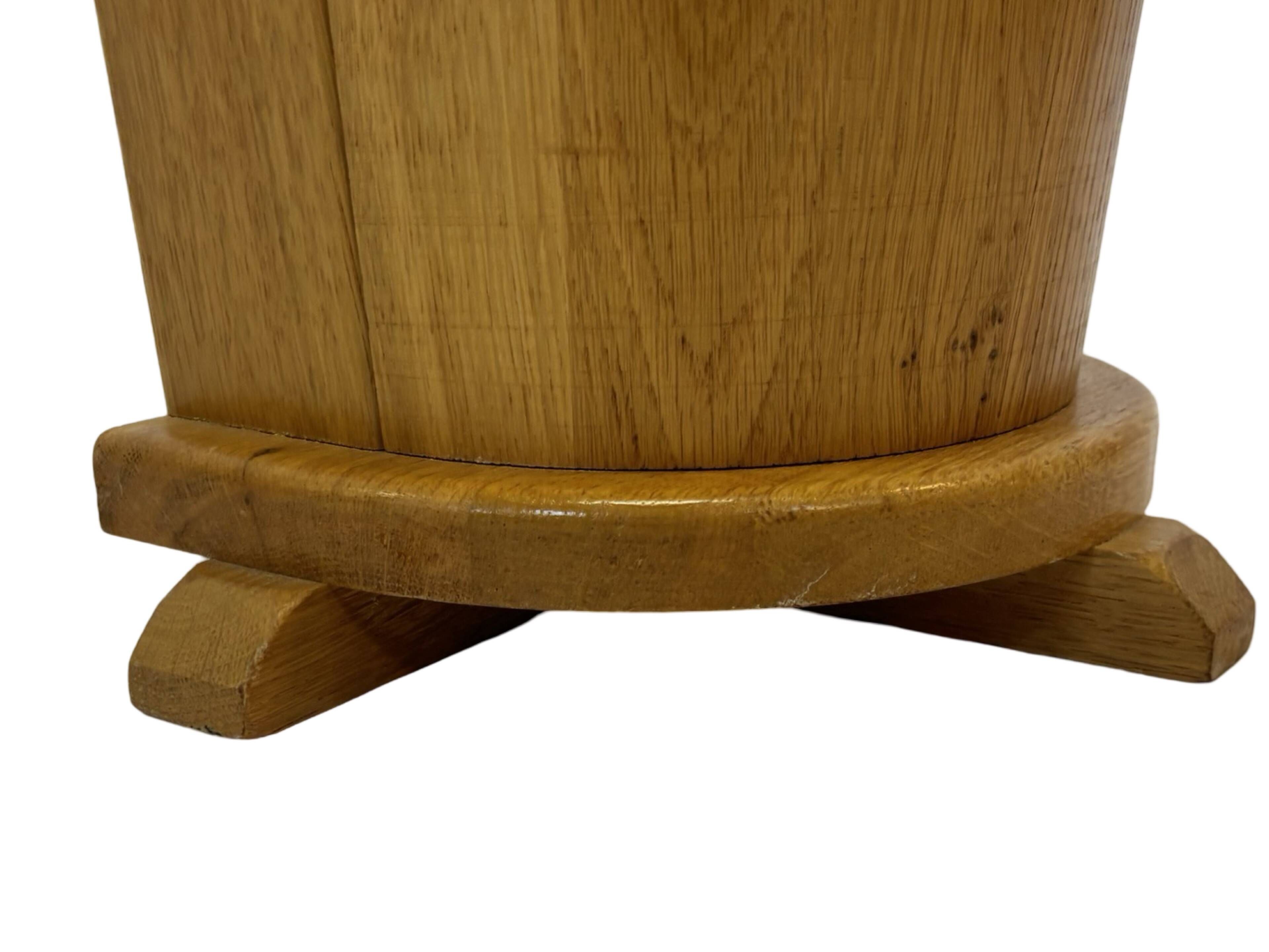 Vintage umbrella holder in oak basket storage design of the 1960s minimalist design