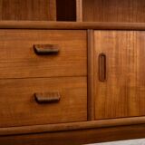 Mid-Century Teak Highboard with Sculpted Legs, Storage and Glass Shelf, 1960s