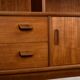 Mid-Century Teak Highboard with Sculpted Legs, Storage and Glass Shelf, 1960s
