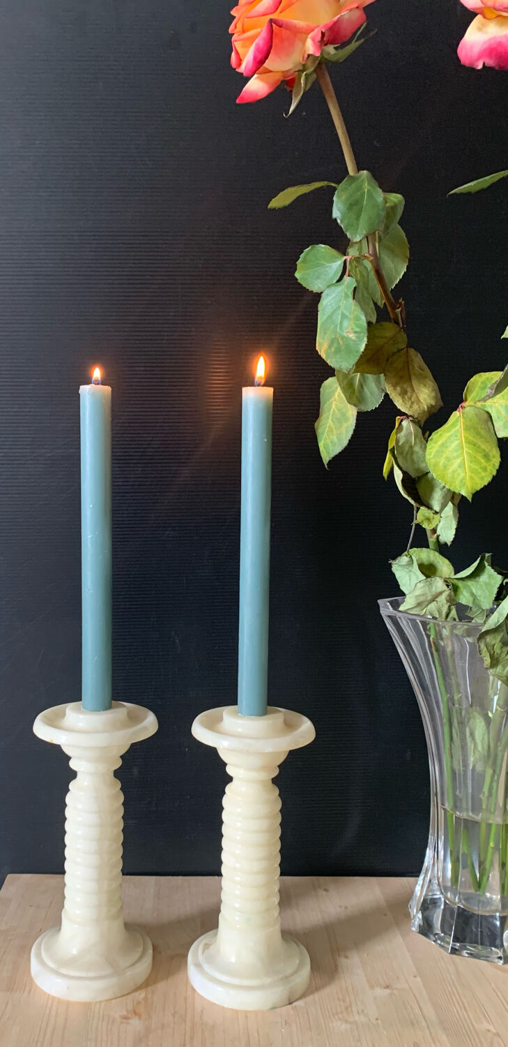 Pair of albatre candle holders