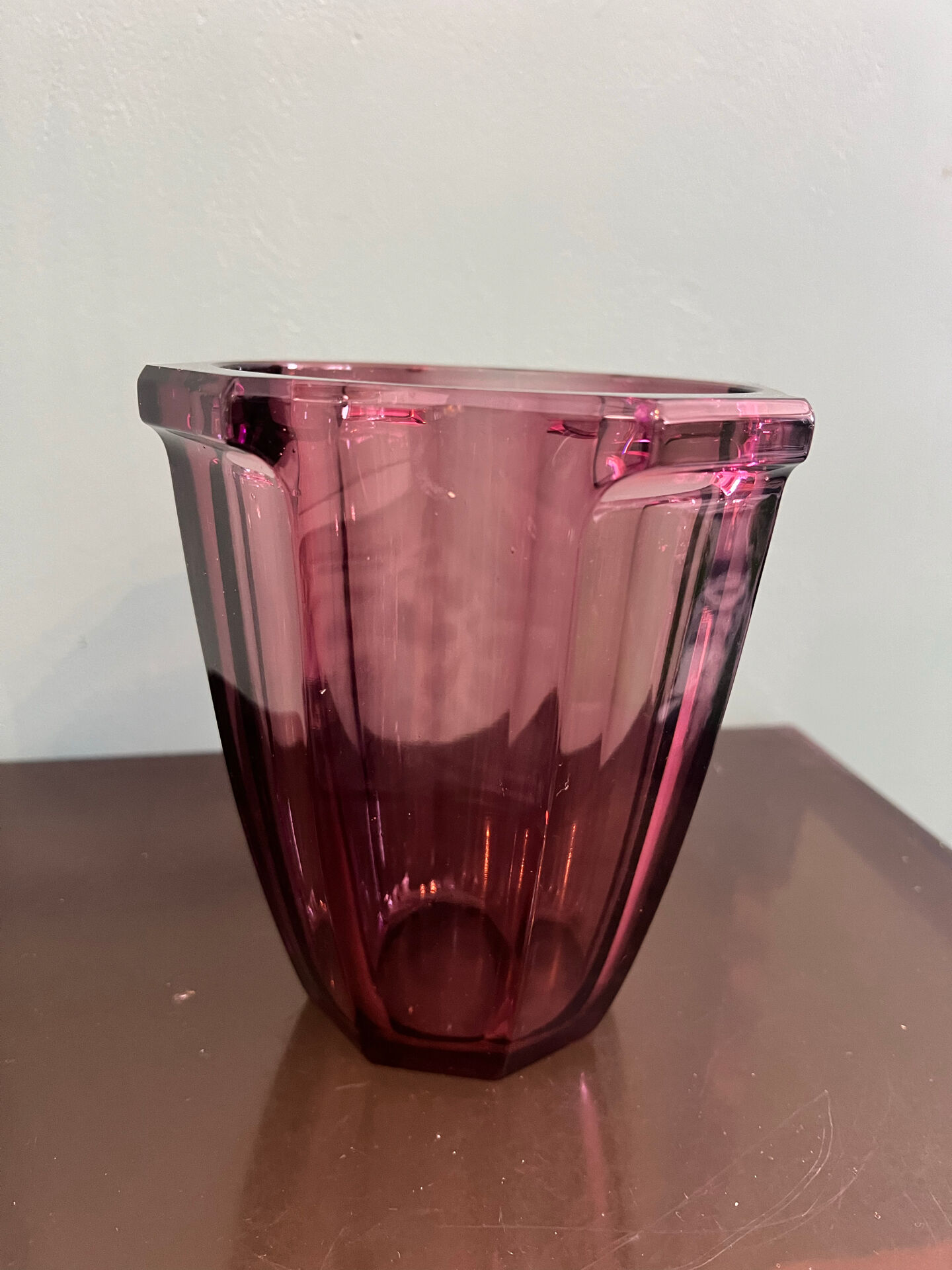 Faceted Art Deco vase in purple glass