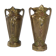Paire de petits vases en fonte motifs raisins vignes france vintage art nouveau