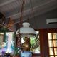 Old white opaline chandelier, brass and earthenware