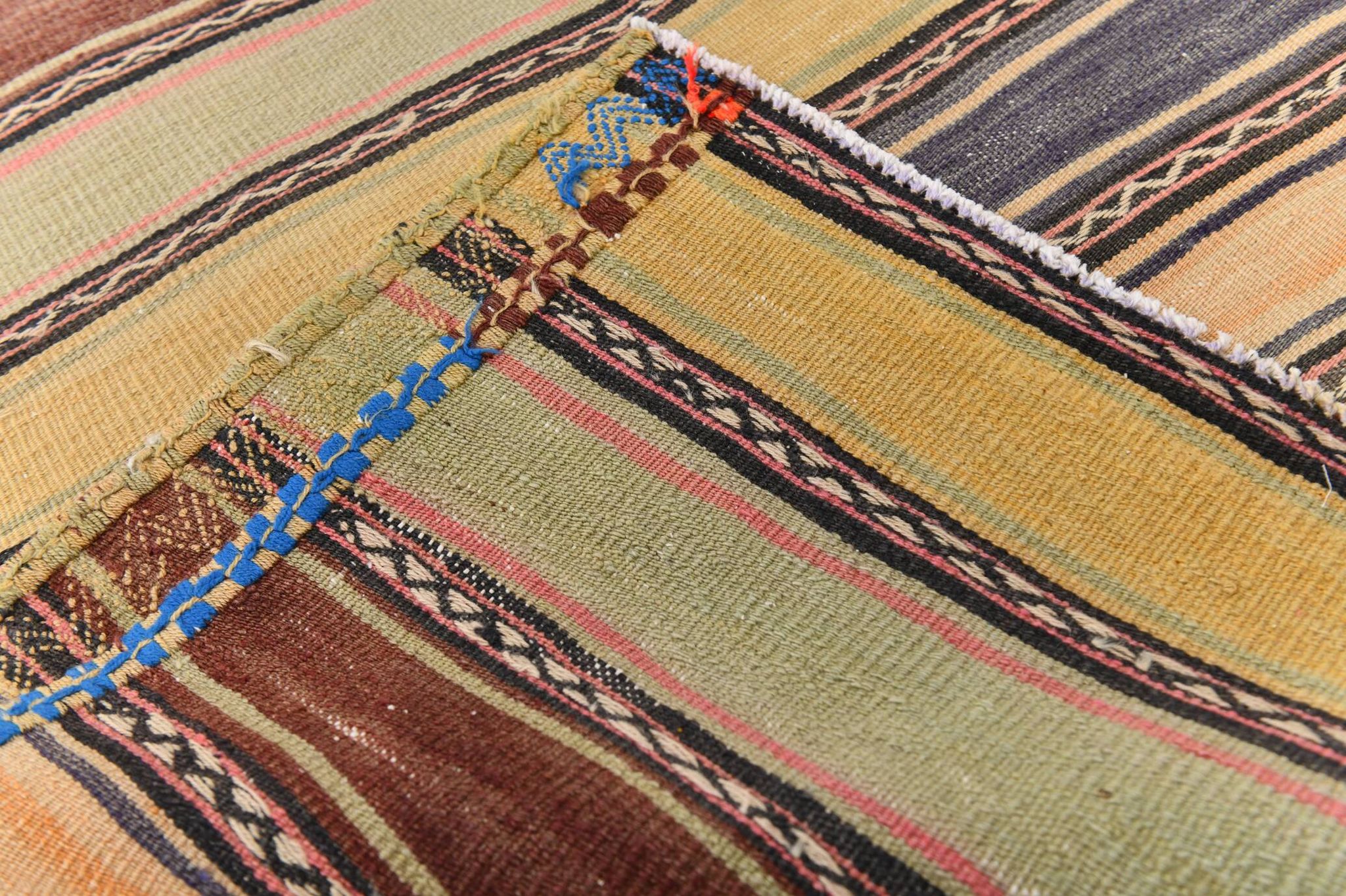 5x9 Kilim Colorful Striped Wool Kilim Rug, 152x271Cm