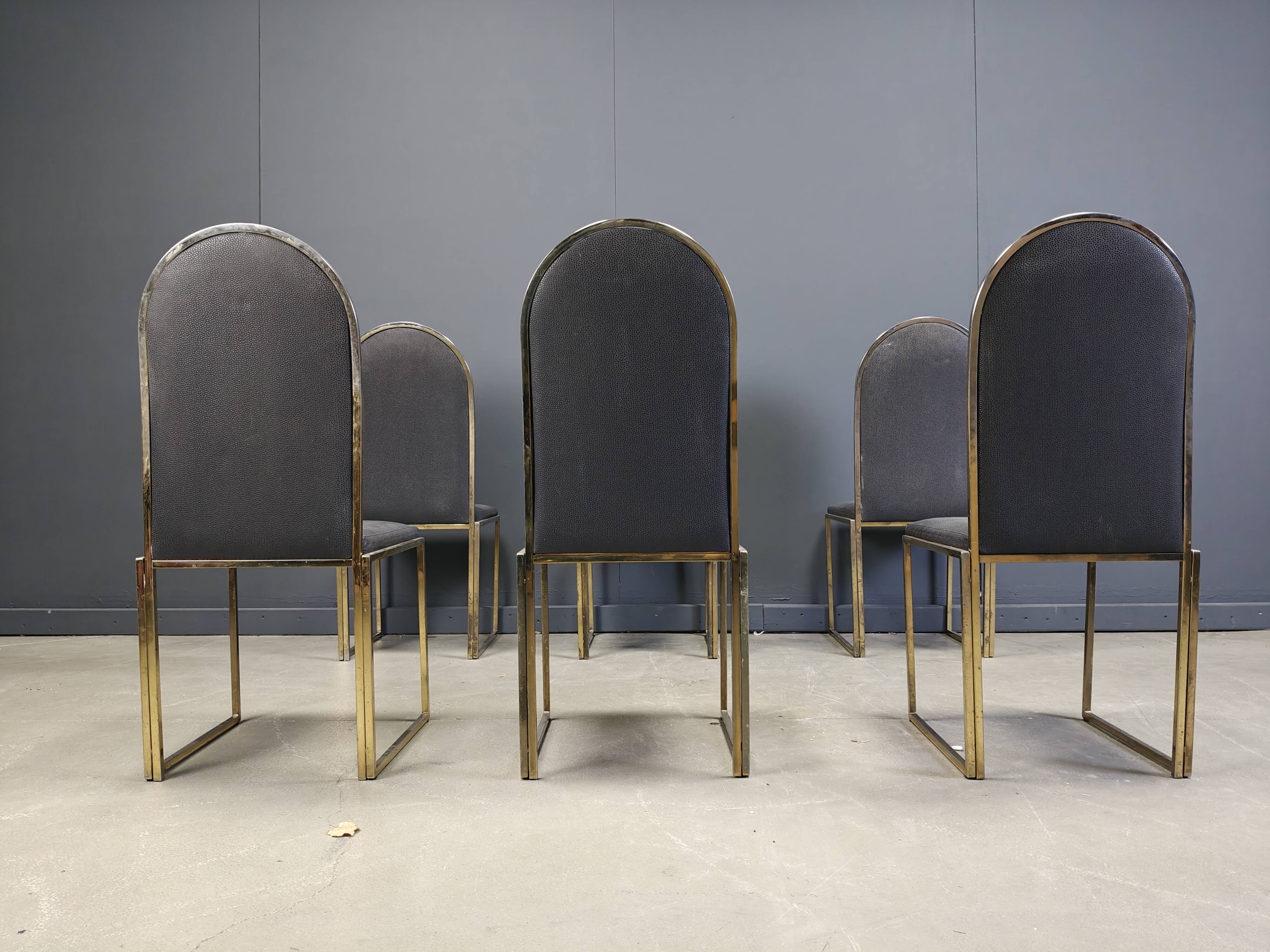Chaises de salle à manger vintage en laiton de Belgochrom, années 1970