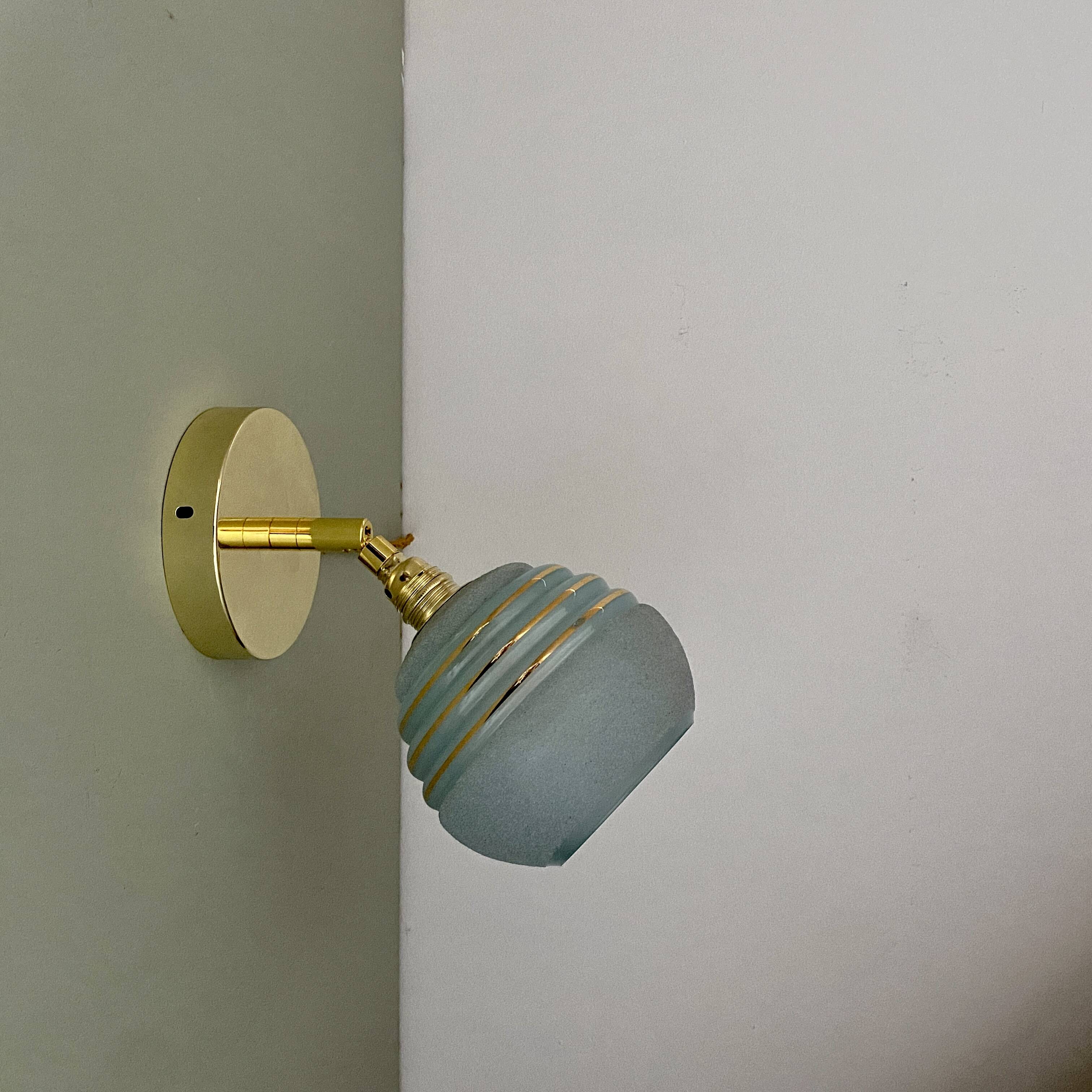 Vintage tuliepe wall light in blue and gold granite glass