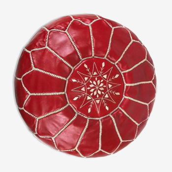 Moroccan pouf in red white leather