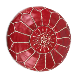 Pouf marocain en cuir rouge blanc