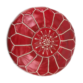 Pouf marocain en cuir rouge blanc